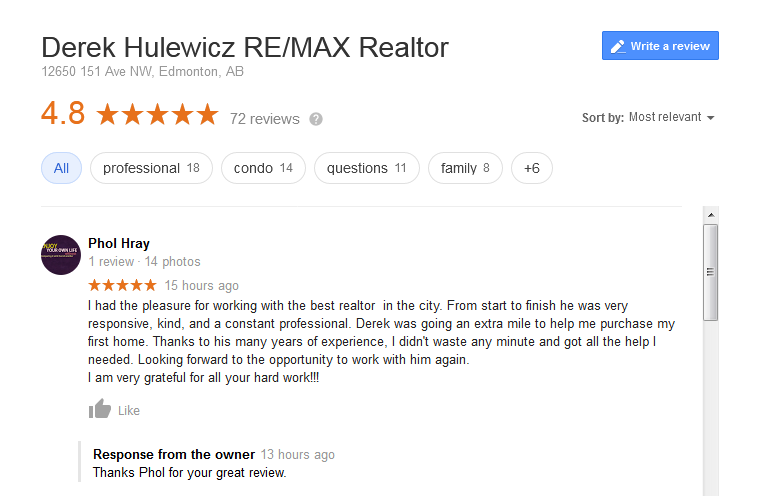 google review derek hulewicz remax top realtor